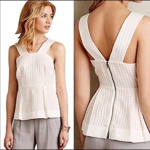 Anthropologie (Maeve) White Peach Peplum Top - NWOT
